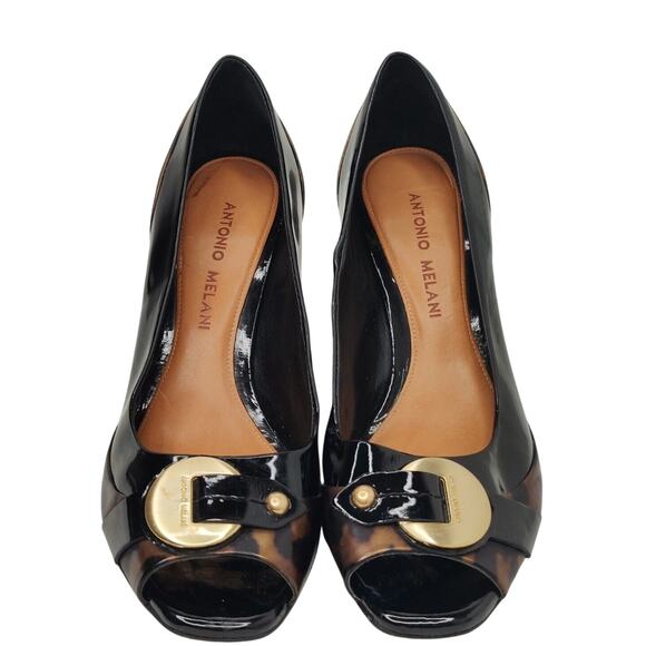 Black Leopard /Cheetah Peep Toe Pump Heel Size 6.5 M - Picture 2 of 7